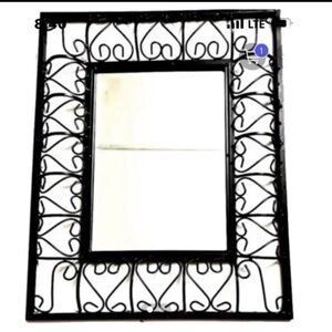 Vintage 18” Wrought Iron Scroll Wall Mirror - Black Frame